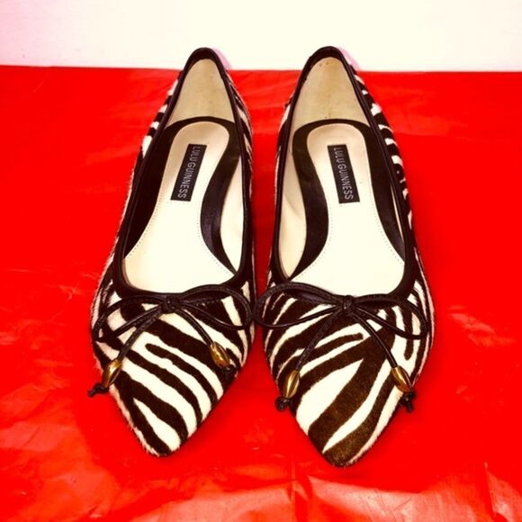 LULU GUINNESS SHOES PONY HAIR ZEBRA KITTENHEEL 5.5 - Picture 3 of 10